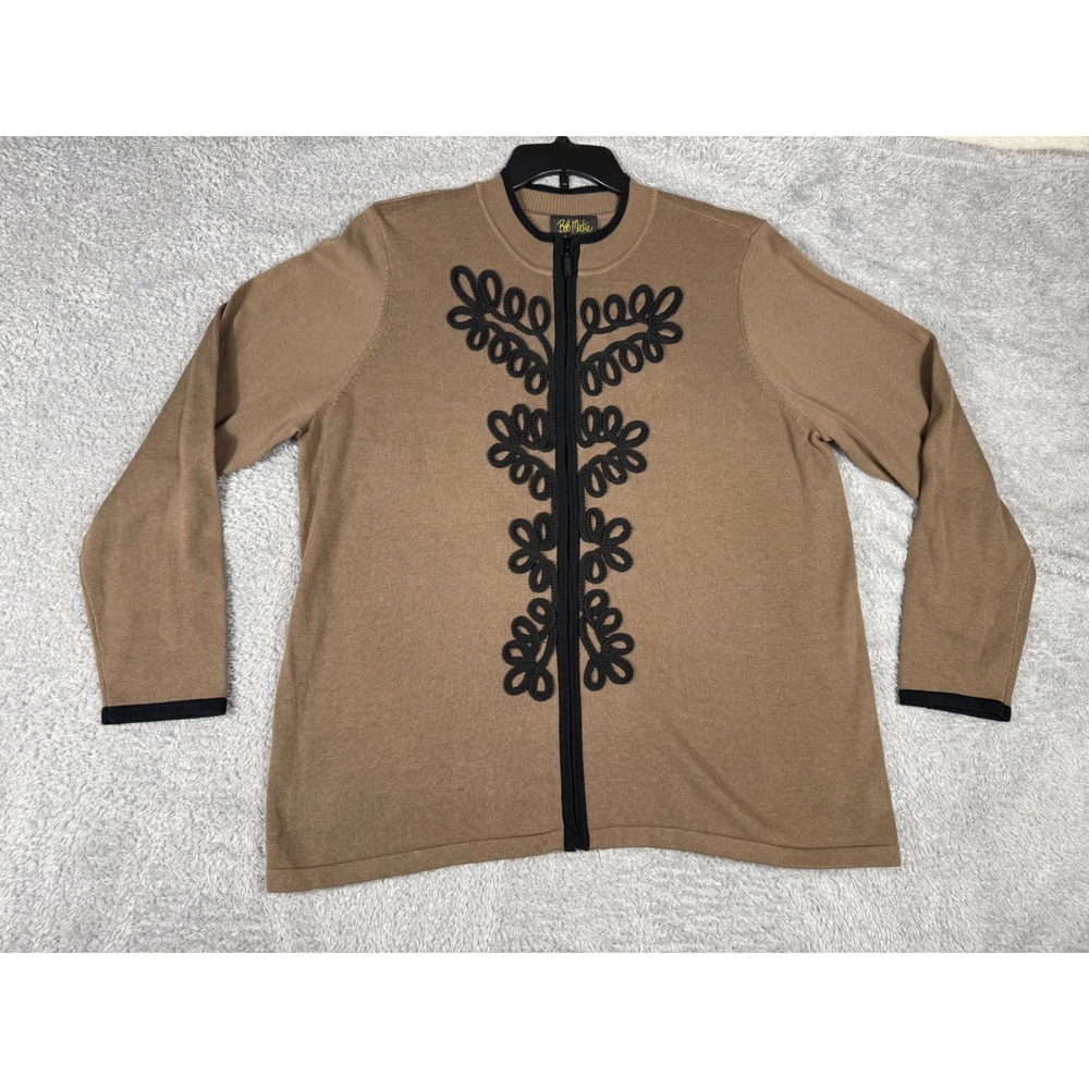 Bob Mackie Cardigan XL NWT Soutache Embroidered Zip Front Wearable Art A236150